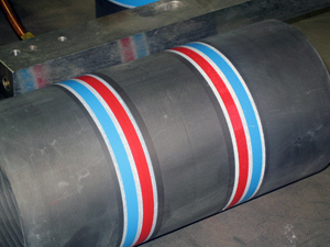 Marking of rings for color coding for quality control or positioning of clamps on steel sleeve.